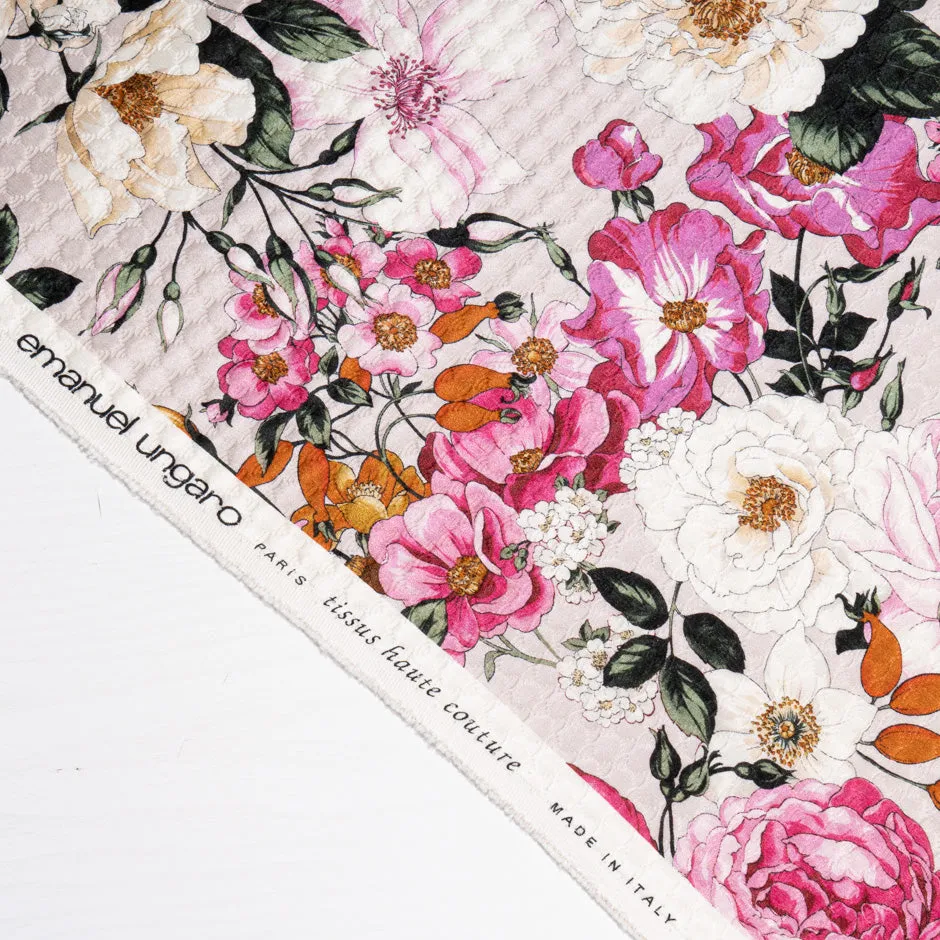 Striking Floral Printed Cotton & Silk Blend Cloqué