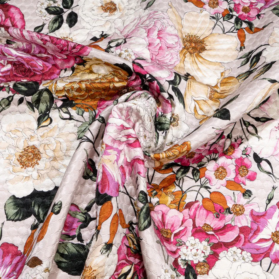 Striking Floral Printed Cotton & Silk Blend Cloqué