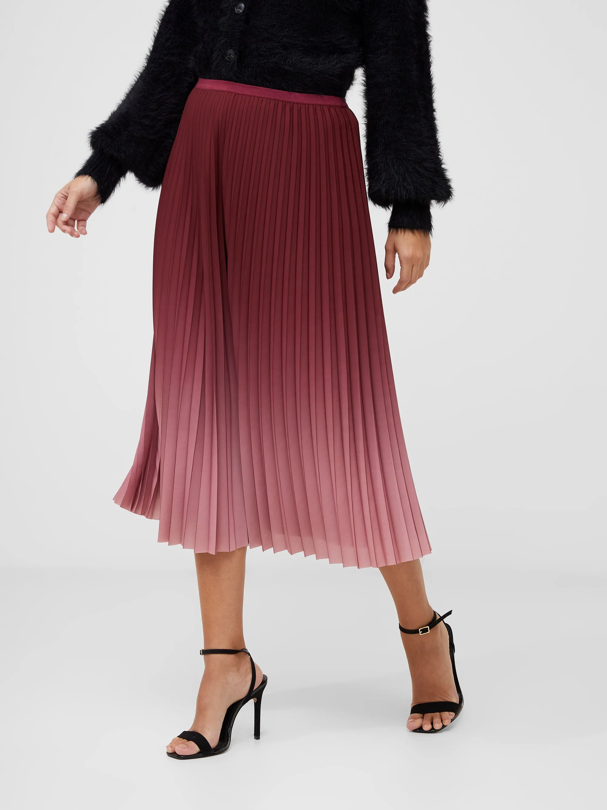 Sunburst Crepe Pleat Midi Skirt