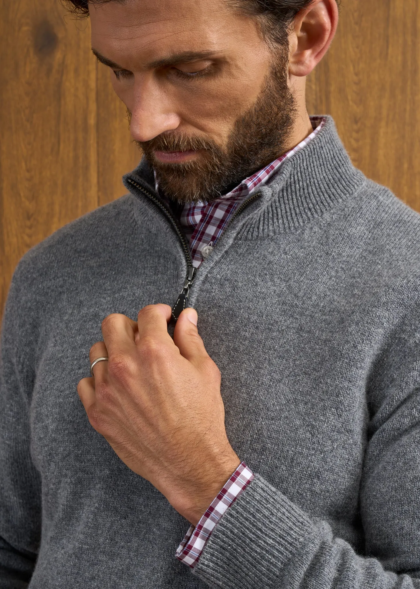 Sutherland Lambswool 1/4 Zip Jumper in Grey Mix - Regular Fit