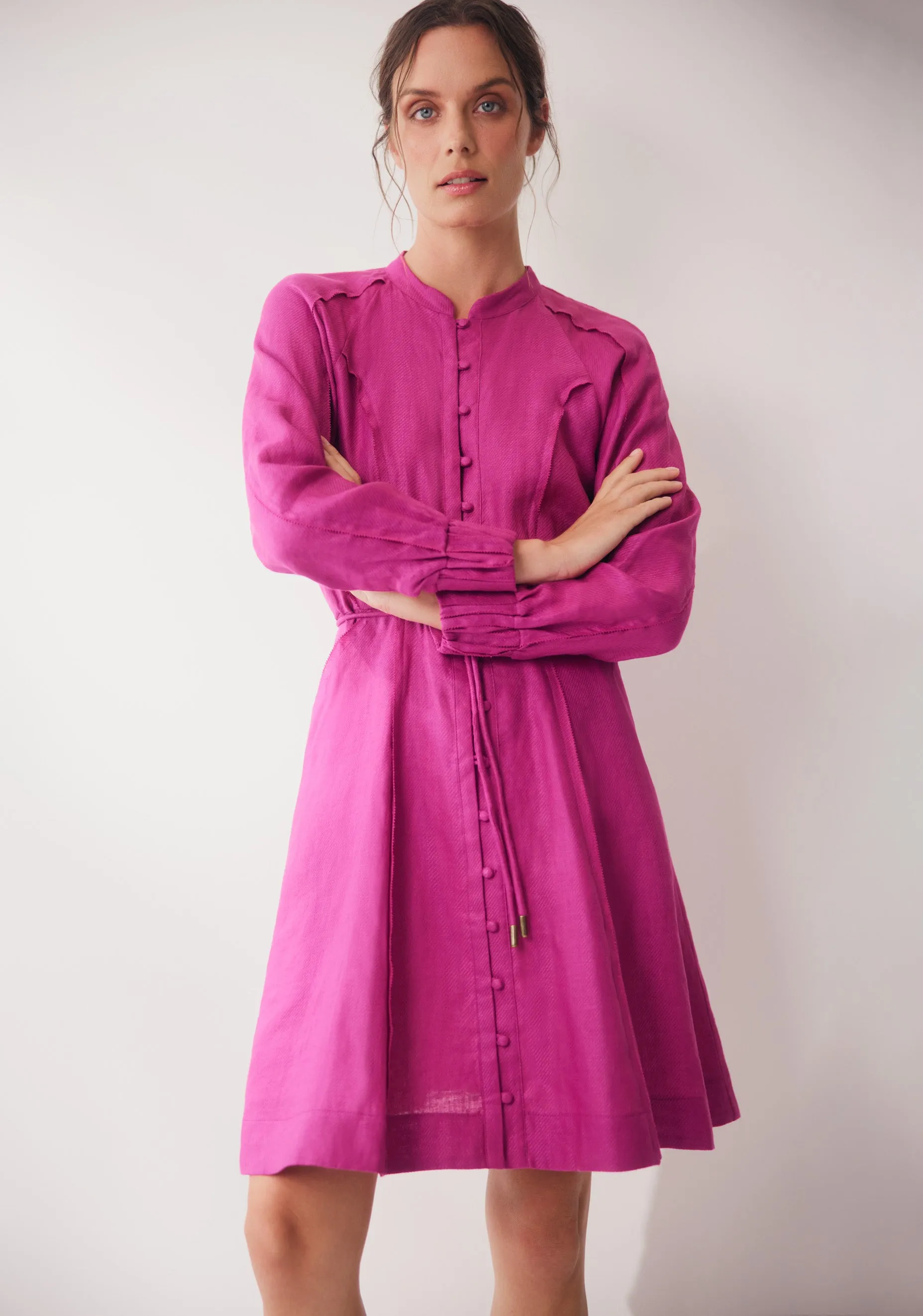 Tilly Linen Dress_Fuchsia