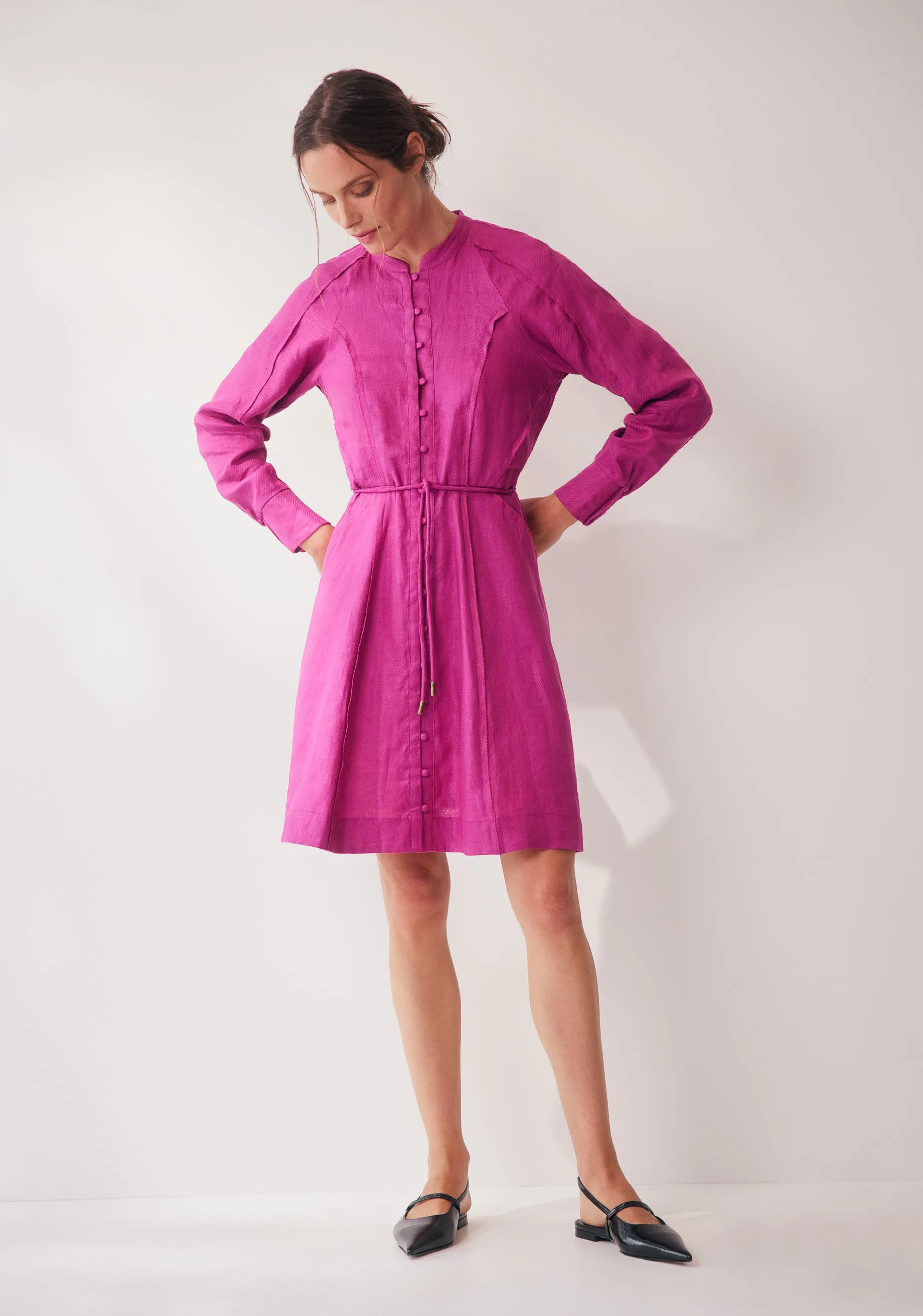 Tilly Linen Dress_Fuchsia