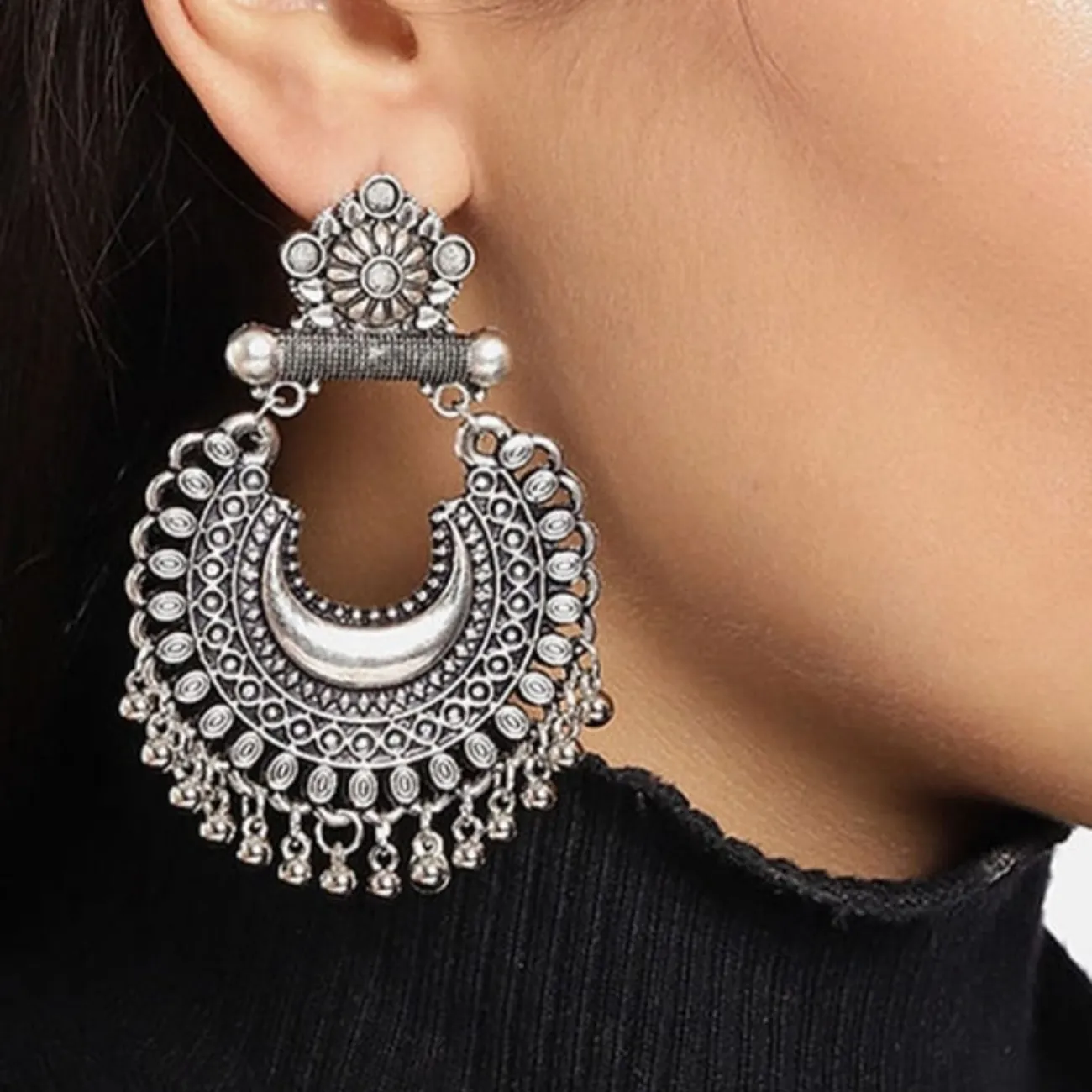 Traditional oxidized chandbali earrings