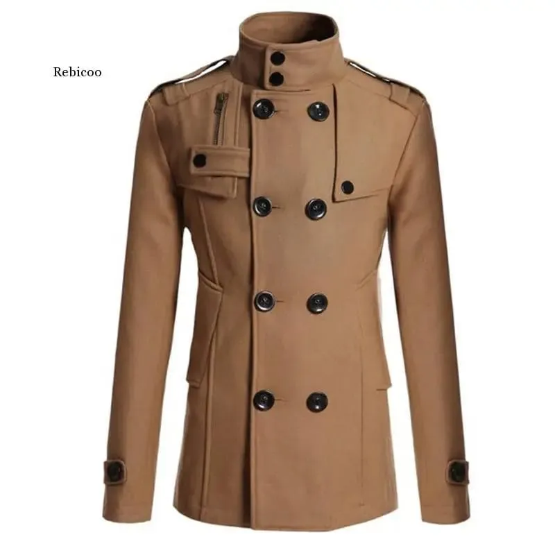 Trench Coat Men Winter Black Jacket Men's Wool Coat Casacos Casual Slim Men's Long Coat Abrigos Para Hombre  - S4777061