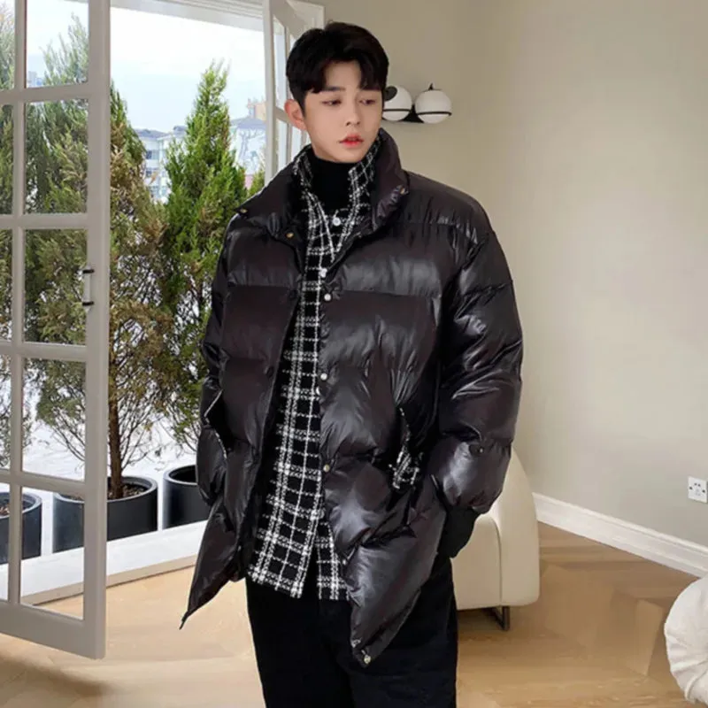 Trend Men's Padded Jackets Fashionable Woolen Plaid Fake Two Piece Niche Design Loose Mid Length Down Coat 9C3467