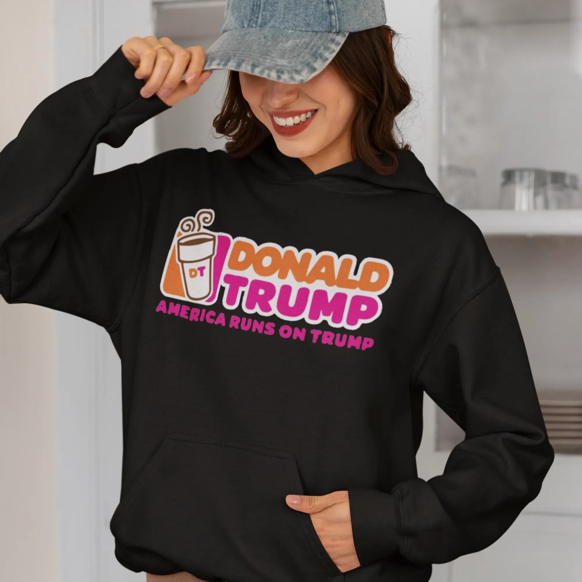 Trump Hoodie America Runs On Trump Midweight Blended Cotton Soft Pullover