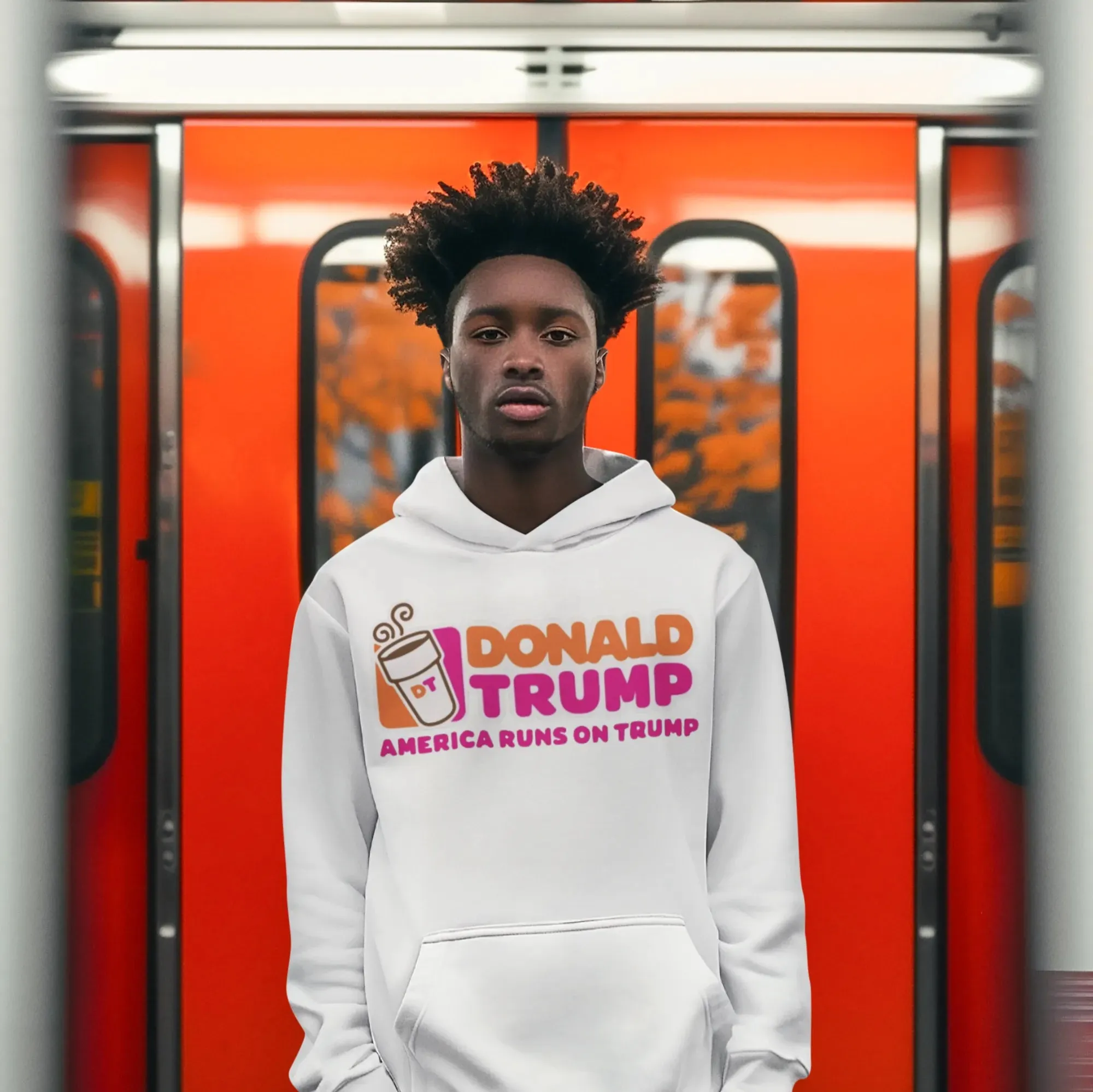 Trump Hoodie America Runs On Trump Midweight Blended Cotton Soft Pullover