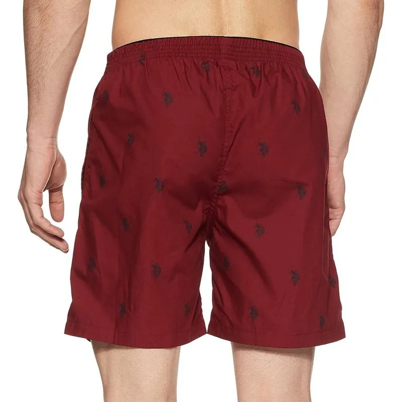 US Polo Printed Maroon Boxer Shorts for Men