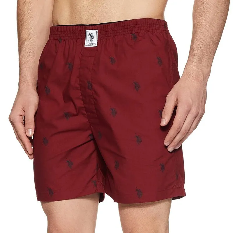 US Polo Printed Maroon Boxer Shorts for Men