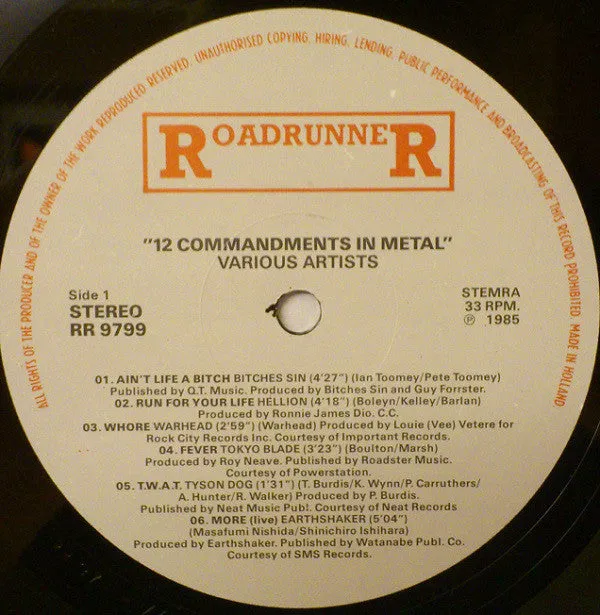 Various - 12 Commandments In Metal (LP, Comp) (VG )