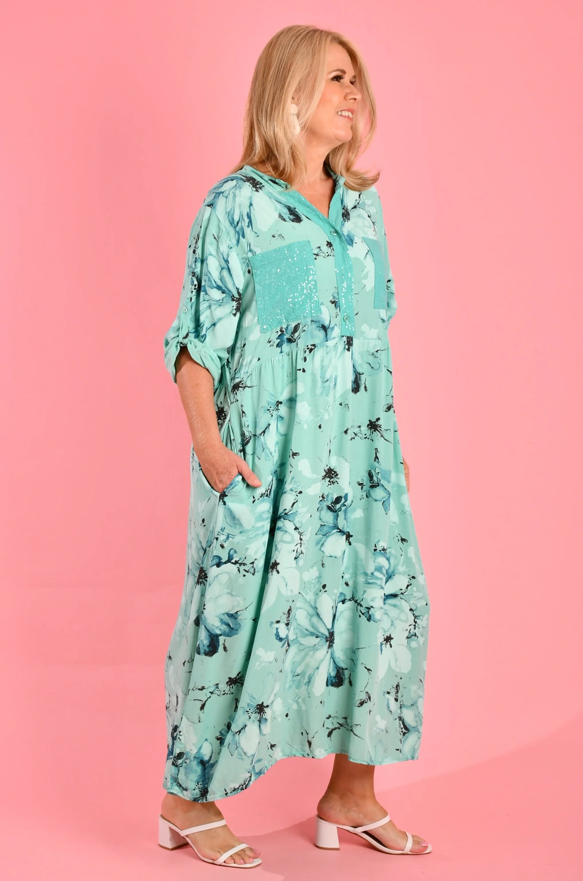 VLSD045 (2286) - BELLO MAXI DRESS - FLORAL SEQUIN SEA