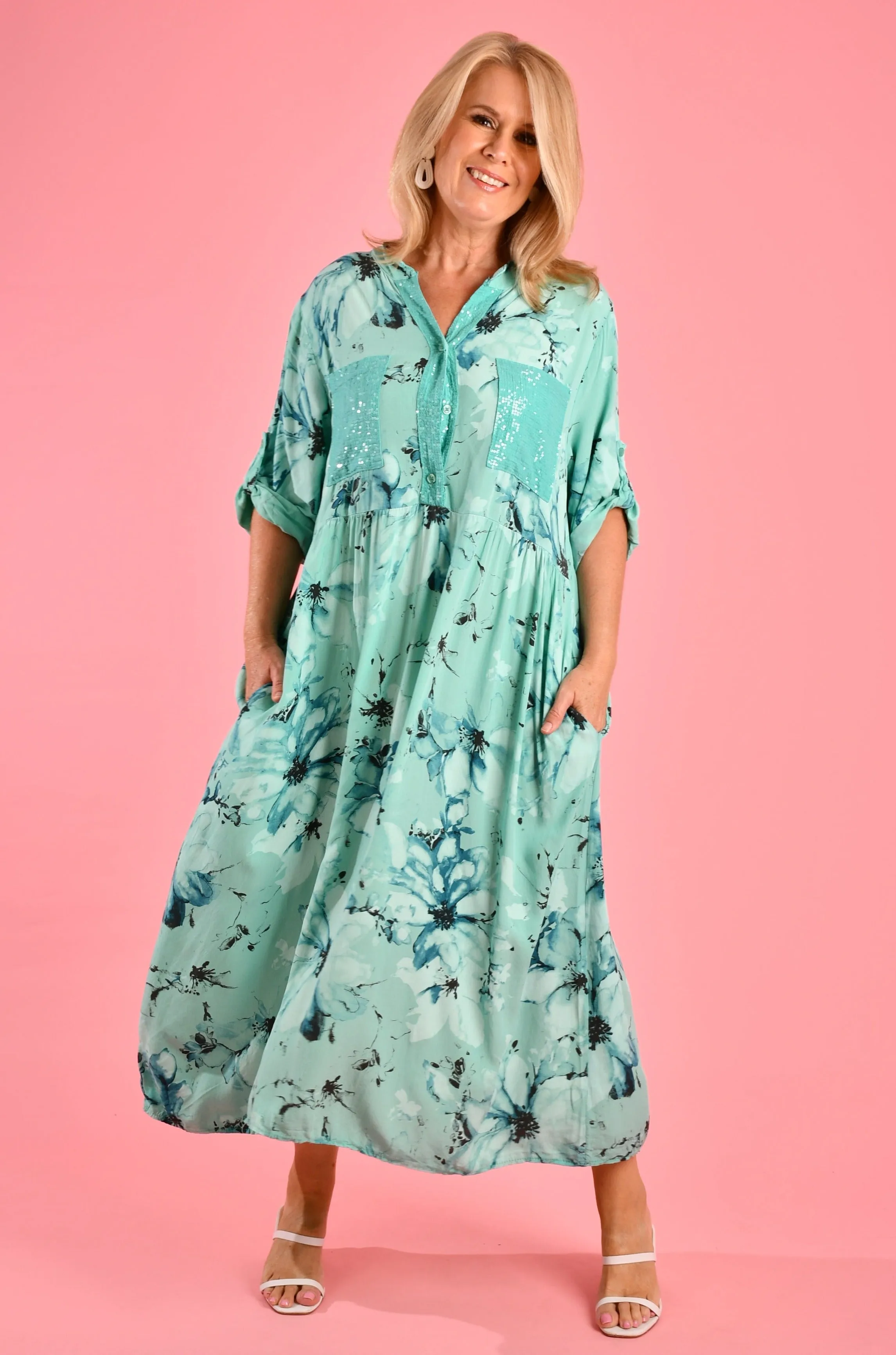 VLSD045 (2286) - BELLO MAXI DRESS - FLORAL SEQUIN SEA