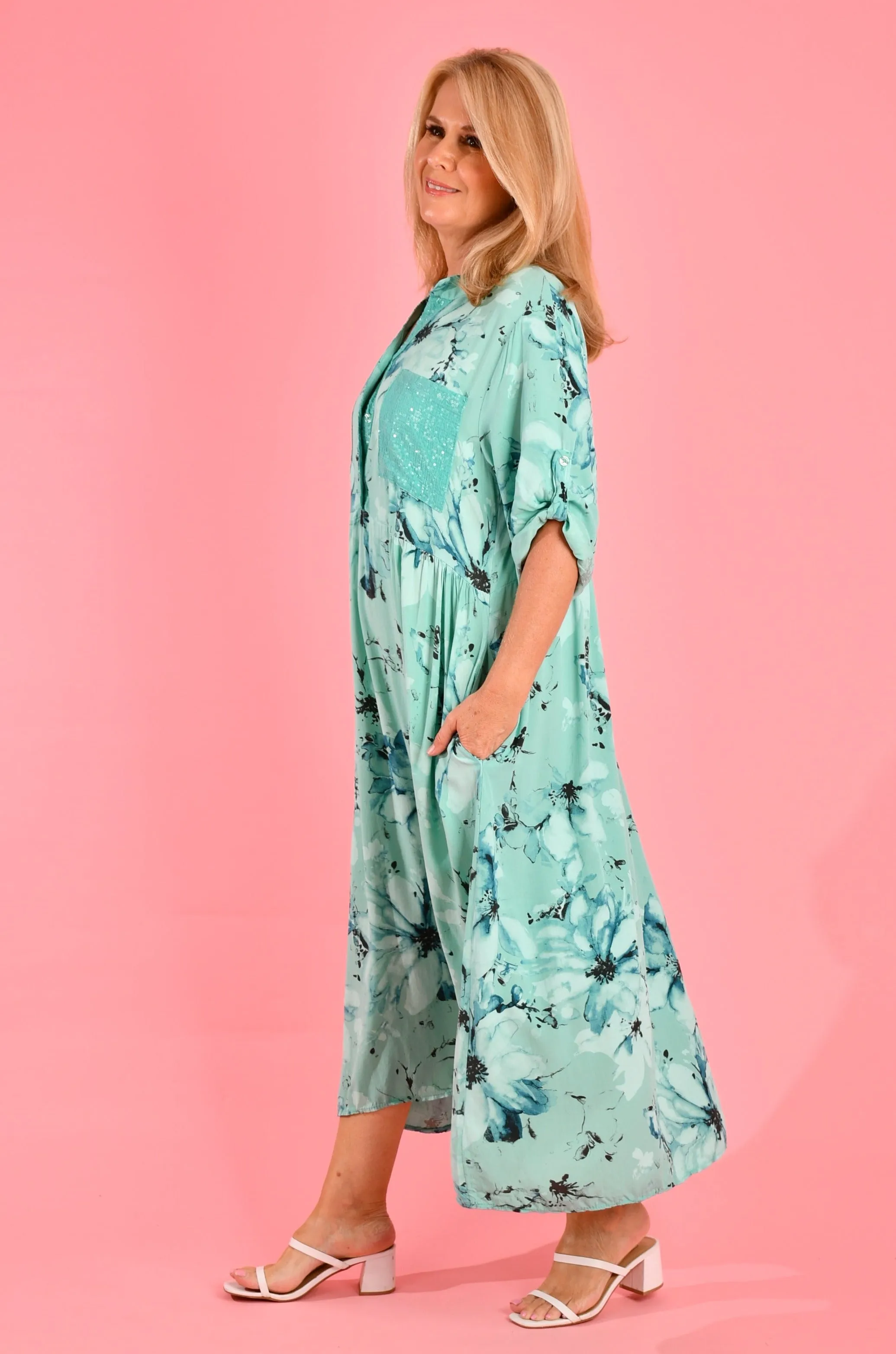 VLSD045 (2286) - BELLO MAXI DRESS - FLORAL SEQUIN SEA