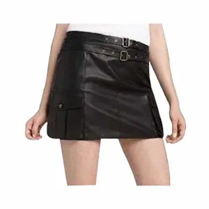 Women Black Cow Leather Mini Skirt - SK2 - BLK