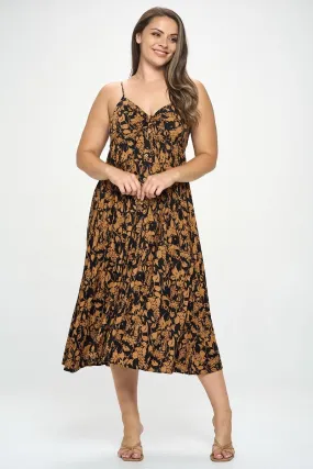 Women's botanical print front tie maxi dress