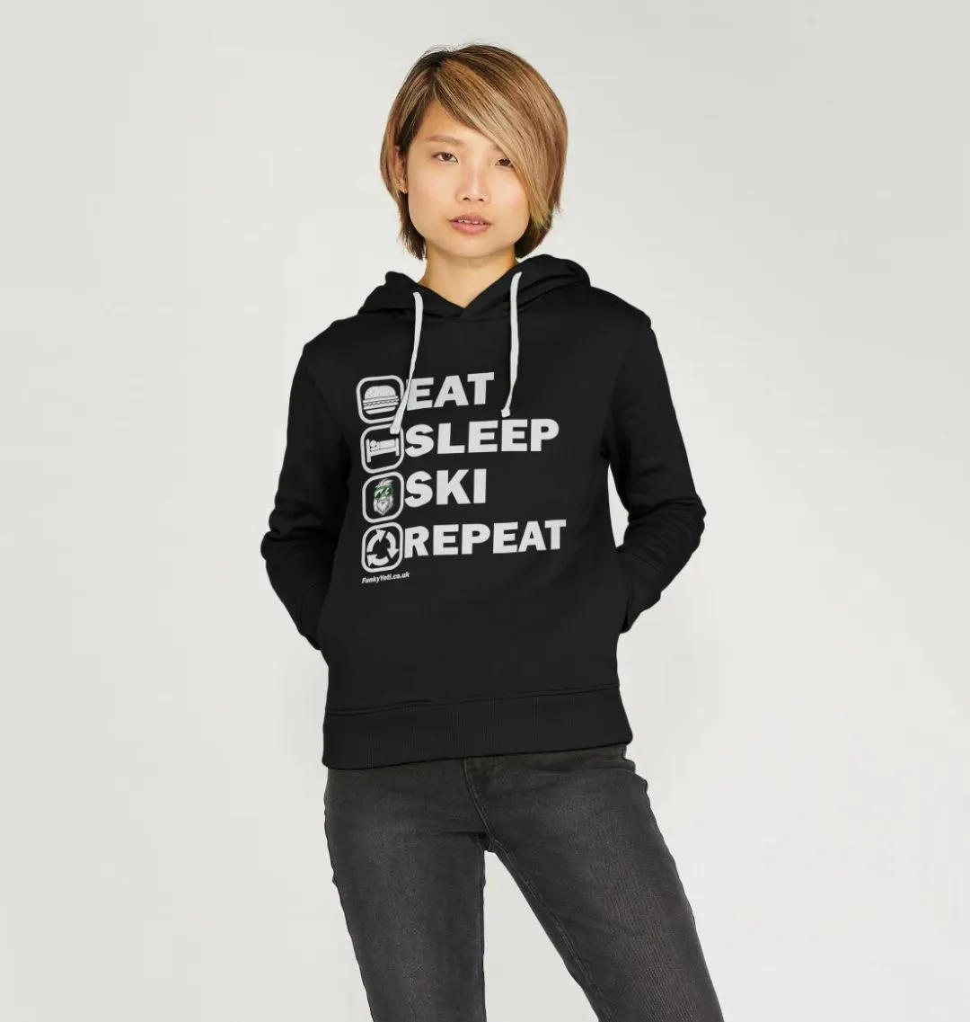 Women's Eat Sleep Ski Repeat Organic Pullover Hoodie