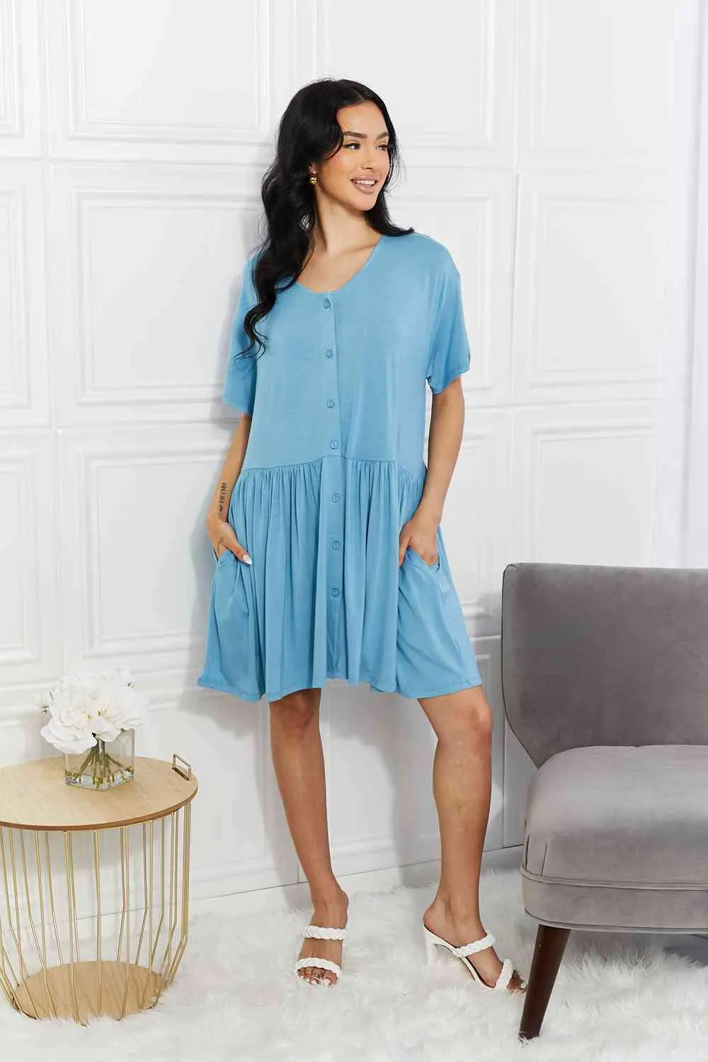 Women's Yelete Full Size Oh Sweet Spring Button Up Flare Dress