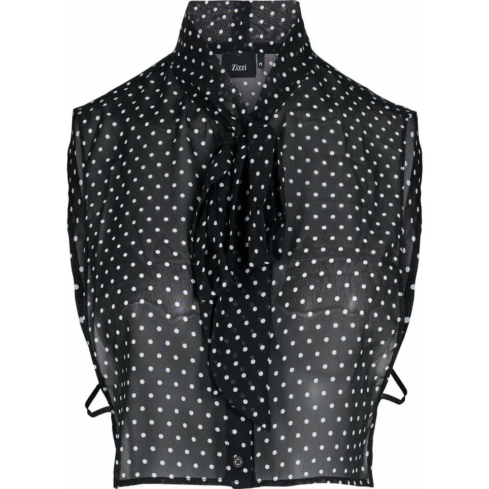 Zizzi Tie Detail Collar in Dotted Print